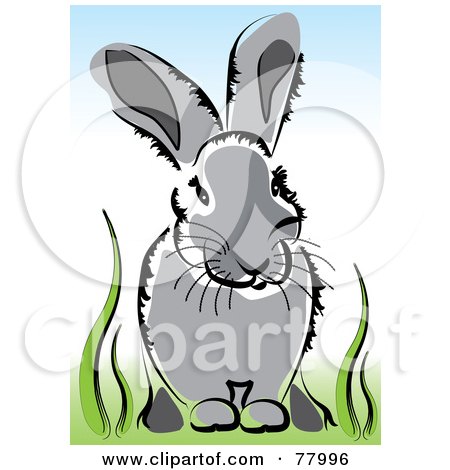 Royalty-Free (RF) Clipart Illustration of a Gray Bunny Rabbit Sitting In Lush Green Grass by kaycee