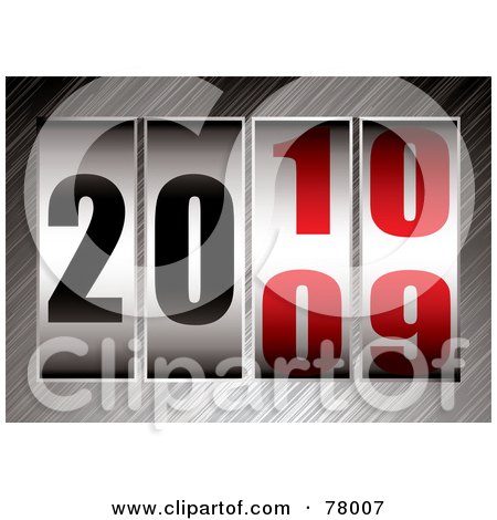 Royalty-Free (RF) Clipart Illustration of a Ticker With The Date Changing From 2009 To 2010 On Brushed Metal by michaeltravers