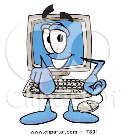 Clipart Picture of a Desktop Computer Mascot Cartoon Character Pointing at the Viewer by Mascot Junction