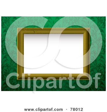 Royalty-Free (RF) Clipart Illustration of a White Text Box Framed With A Gold Wood And Green Floral by michaeltravers