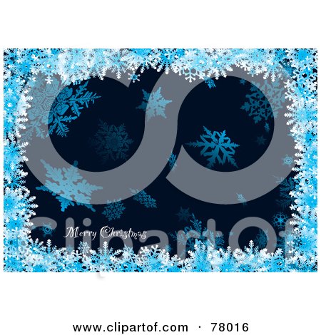 Royalty-Free (RF) Clipart Illustration of a Dark Blue Background With Giant Snowflakes And A Border Of Snowflakes With A Merry Christmas Greeting by michaeltravers
