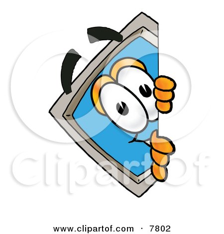 Clipart Picture of a Desktop Computer Mascot Cartoon Character Peeking Around a Corner by Mascot Junction