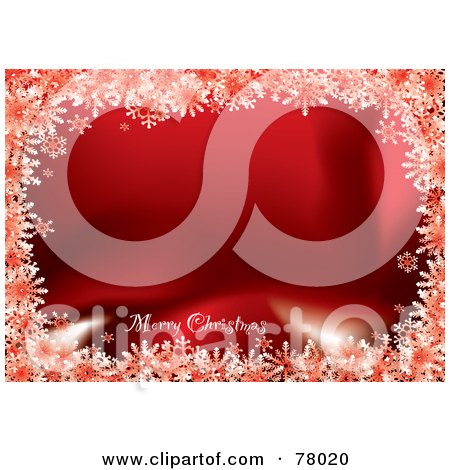 Royalty-Free (RF) Clipart Illustration of a Red Merry Christmas Greeting Background With Snowflakes by michaeltravers