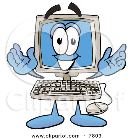 Clipart Picture of a Desktop Computer Mascot Cartoon Character With Welcoming Open Arms by Mascot Junction