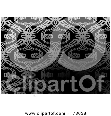 Royalty-Free (RF) Clipart Illustration of a Silver Tangled Patterned Background On Black With A Darkened Text Space by michaeltravers