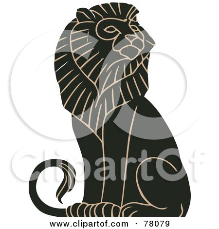 Royalty-Free (RF) Clipart Illustration of a Black And Tan Mature Majestic Male Lion Sitting by JVPD
