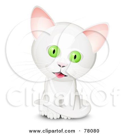 Royalty-Free (RF) Clipart Illustration of a Sitting Curious White Kitten With Big Green Eyes by Oligo