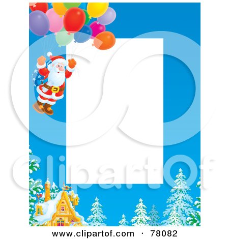 Royalty-Free (RF) Clipart Illustration of a Vertical Christmas Border Of Santa Floating With Balloons by Alex Bannykh