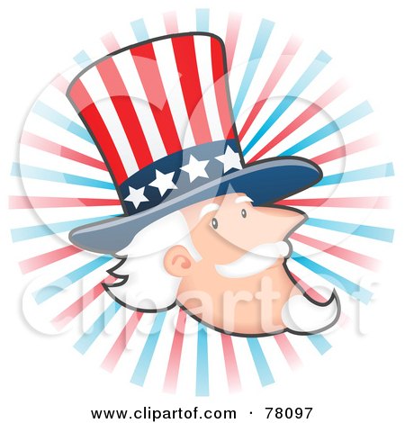 Royalty-Free (RF) Clipart Illustration of a White Bearded Uncle Sam Head With A Patriotic Hat by Qiun
