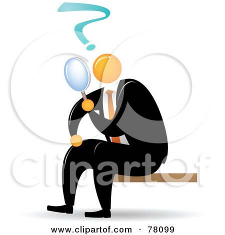 Royalty-Free (RF) Clipart Illustration of an Orange Faceless Businessman Searching With A Magnifying Glass by Qiun