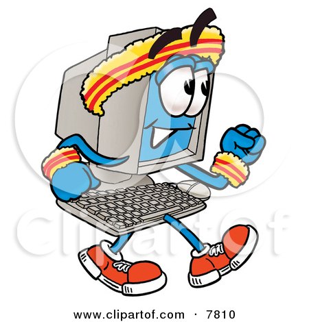 Clipart Picture of a Desktop Computer Mascot Cartoon Character Speed Walking or Jogging by Mascot Junction