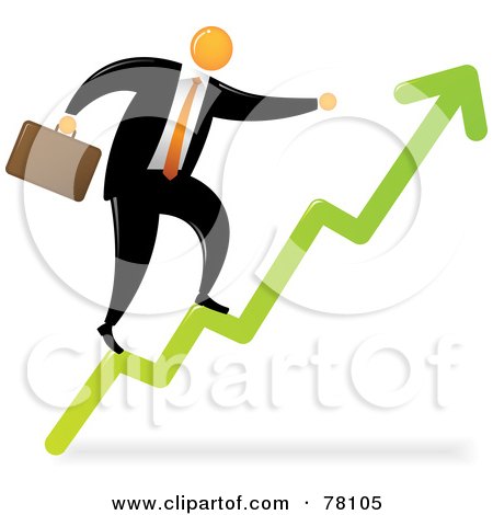 Royalty-Free (RF) Clipart Illustration of an Orange Faceless Businessman Climbing The Arrow Steps To Success by Qiun