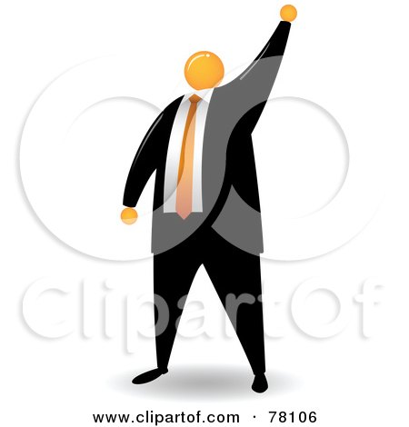 Royalty-Free (RF) Clipart Illustration of an Orange Faceless Businessman Holding Up His Hand by Qiun