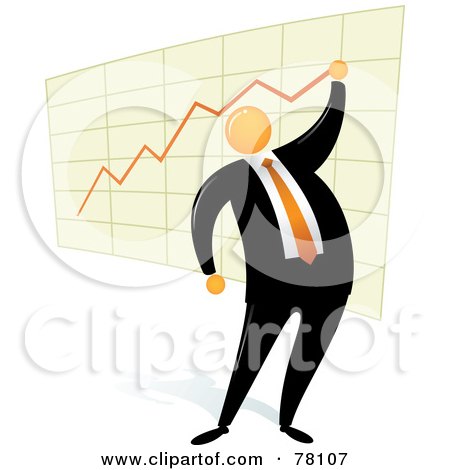 Royalty-Free (RF) Clipart Illustration of an Orange Faceless Businessman Drawing A Chart by Qiun