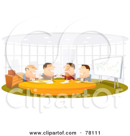Royalty-Free (RF) Clipart Illustration of Four Happy Businessman Talking During A Meeting by Qiun