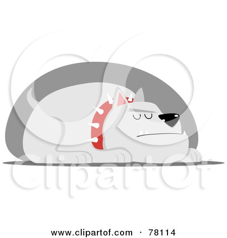 Royalty-Free (RF) Clipart Illustration of a Sleeping Guard Bulldog With A Spiked Collar by Qiun
