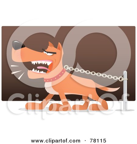 Royalty-Free (RF) Clipart Illustration of a Mean Brown Guard Dog Spitting While Barking And Pulling Against His Chain by Qiun
