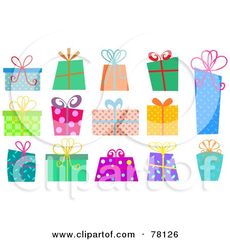 Royalty-Free (RF) Clipart Illustration of a Digital Collage Of Colorful Gift Boxes With Ribbons by KJ Pargeter