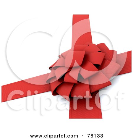 Royalty-Free (RF) Clipart Illustration of a Thick Red Gift Bow And Ribbons, On A White Background by KJ Pargeter