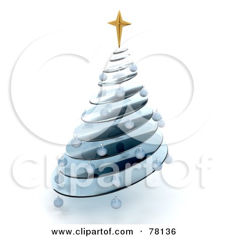 Royalty-Free (RF) Clipart Illustration of a Transparent Blue Glass Spiral Christmas Tree With A Gold Topper by KJ Pargeter