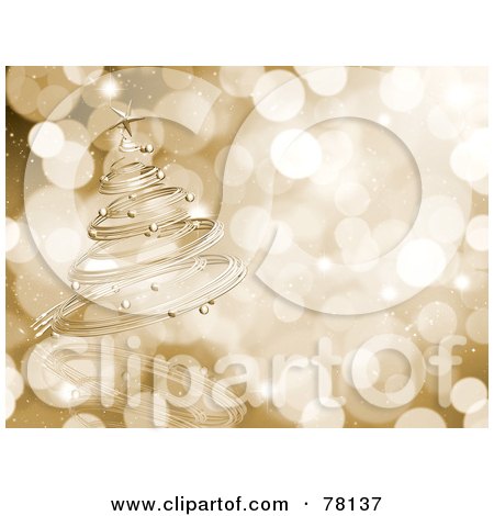 Royalty-Free (RF) Clipart Illustration of a Spiraled Gold Christmas Tree Over A Blurred Sparkly Light Background by KJ Pargeter