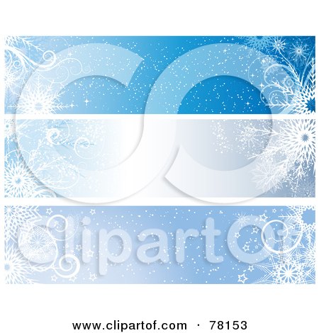 Royalty-Free (RF) Clipart Illustration of a Digital Collage Of Shiny Blue Winter Snowflake Christmas Website Banners by KJ Pargeter