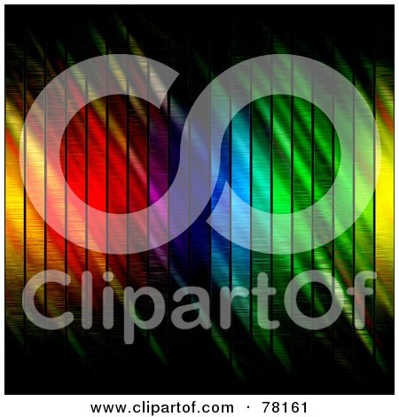 Royalty-Free (RF) Clipart Illustration of a Vertically Lined Rainbow Stripe Background With Grungy Light Alterations by Arena Creative