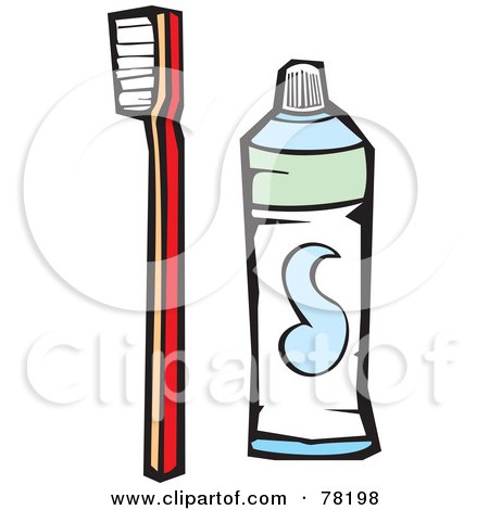 Royalty-Free (RF) Clipart Illustration of a Red Toothbrush And A Tube Of Tooth Paste by xunantunich