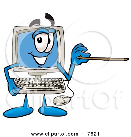 Clipart Picture of a Desktop Computer Mascot Cartoon Character Holding a Pointer Stick by Mascot Junction