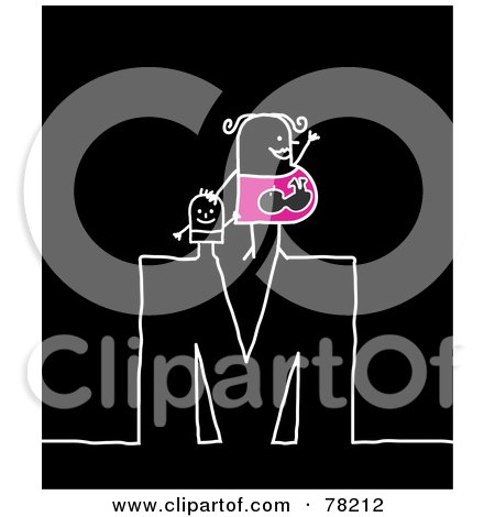 Royalty-Free (RF) Clipart Illustration of a Stick People Mother Standing On Top Of The Letter M Over Black by NL shop