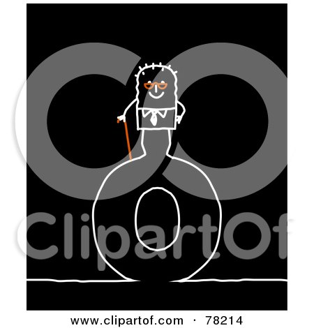 Royalty-Free (RF) Clipart Illustration of a Stick People Old Man Standing On Top Of The Letter O Over Black by NL shop
