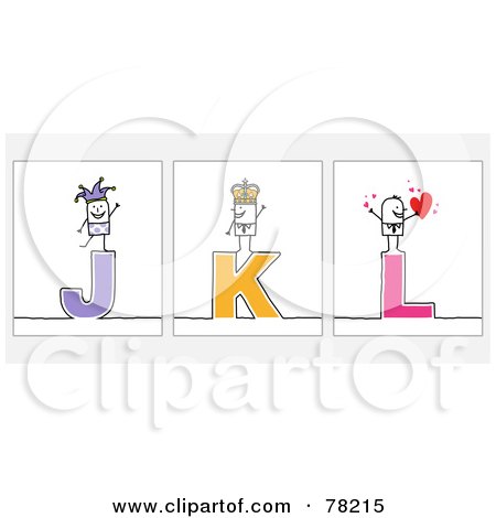 Royalty-Free (RF) Clipart Illustration of a Digital Collage Of Stick People Character Letters; J Through L by NL shop