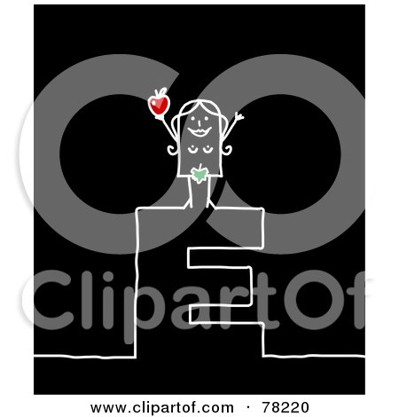 Royalty-Free (RF) Clipart Illustration of a Stick People EVe Standing On Top Of The Letter E Over Black by NL shop