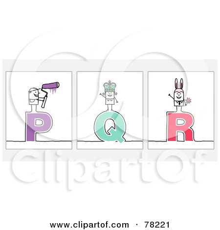 Royalty-Free (RF) Clipart Illustration of a Digital Collage Of Stick People Character Letters; P Through R by NL shop