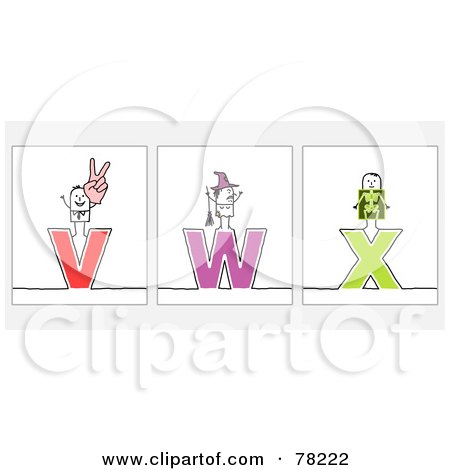 Royalty-Free (RF) Clipart Illustration of a Digital Collage Of Stick People Character Letters; V Through X by NL shop