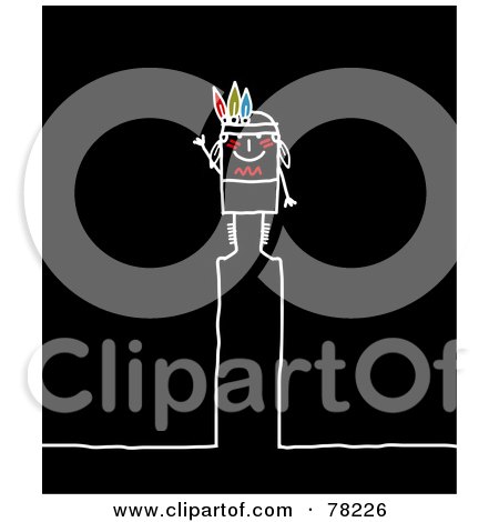Royalty-Free (RF) Clipart Illustration of a Stick People Indian Standing On Top Of The Letter I Over Black by NL shop