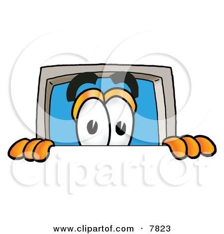 Clipart Picture of a Desktop Computer Mascot Cartoon Character Peeking Over a Surface by Mascot Junction