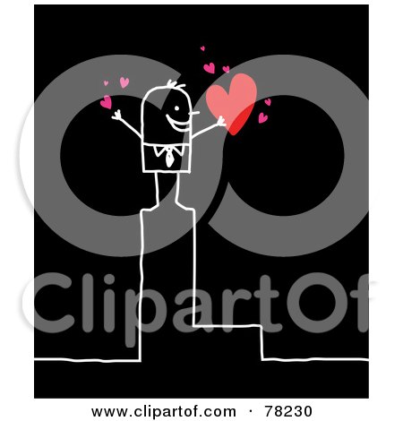 Royalty-Free (RF) Clipart Illustration of a Stick People Love Man Standing On Top Of The Letter L Over Black by NL shop