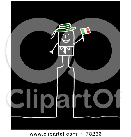 Royalty-Free (RF) Clipart Illustration of a Stick People Italian Man Standing On Top Of The Letter I Over Black by NL shop