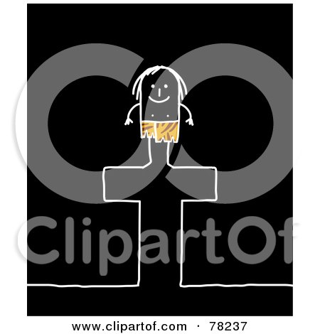 Royalty-Free (RF) Clipart Illustration of a Stick People Tarzan Standing On Top Of The Letter T Over Black by NL shop