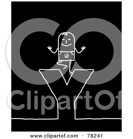 Royalty-Free (RF) Clipart Illustration of a Stick People Yoga Man Standing On Top Of The Letter Y Over Black by NL shop
