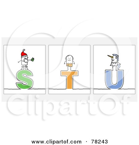 Royalty-Free (RF) Clipart Illustration of a Digital Collage Of Stick People Character Letters; S Through U by NL shop