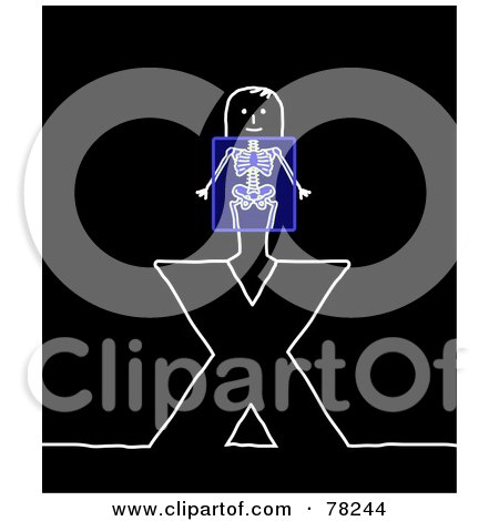 Royalty-Free (RF) Clipart Illustration of a Stick People Xray Standing On Top Of The Letter X Over Black by NL shop