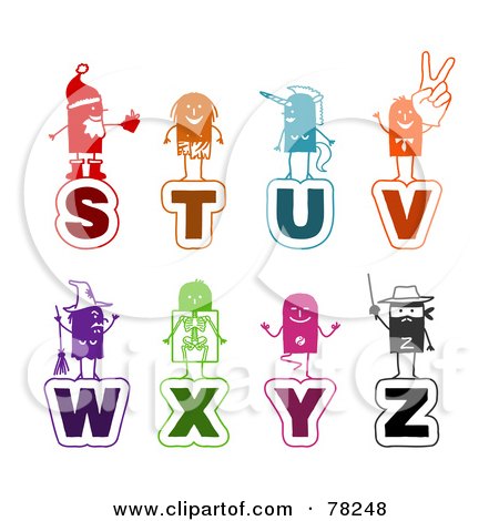 Royalty-Free (RF) Clipart Illustration of a Digital Collage Of Colorful Stick People Alphabet Letters; S Through Z by NL shop