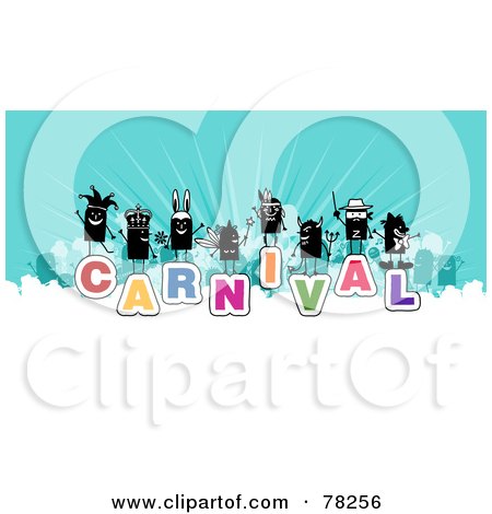 Royalty-Free (Rf) Clipart Illustration Of A Stick People Crowd On The Word Carnival Over White And Blue by NL shop