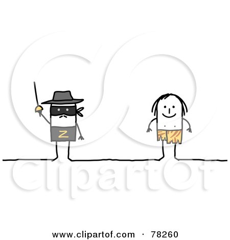 Royalty-Free (RF) Clipart Illustration of a Stick People Zorro And Tarzan by NL shop