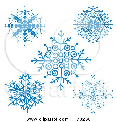 Royalty-Free (RF) Clipart Illustration of a Digital Collage Of Ornate Blue Winter Christmas Snowflakes by MilsiArt