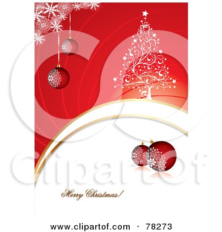 Royalty-Free (RF) Clipart Illustration of a Merry Christmas Greeting With Baubles, Snowflakes And A Tree by MilsiArt