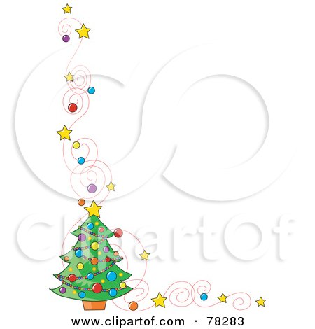 Royalty-Free (RF) Clipart Illustration of a Swirly Star And Christmas Tree Border On White by Maria Bell