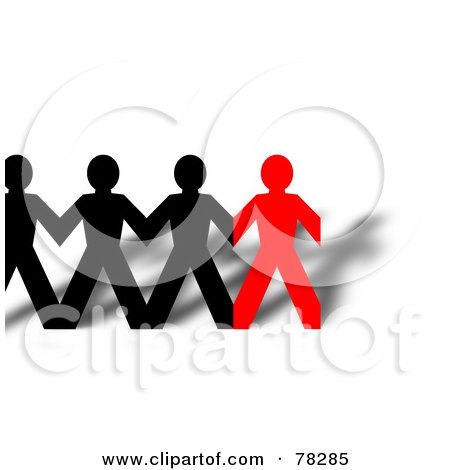 Royalty-Free (RF) Clipart Illustration of a Row Of Connected Black And Red Paper People And Shadows by oboy